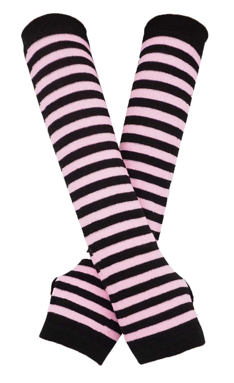Bienvenu Punk Gothic Rock Long Arm Warmer Fingerless Gloves,Black Pink - Image 1